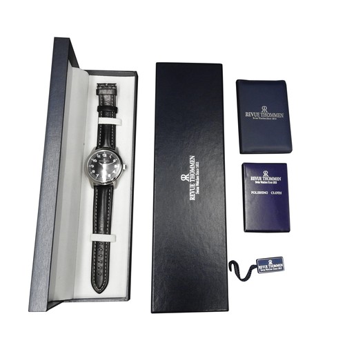 497 - A GENT'S REVUE THOMMEN STAINLESS STEEL MANUAL WIND WRIST WATCH, with original box and paper work