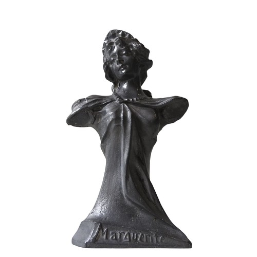 332 - A VINTAGE ART NOUVEAU CAST LEAD BUST OF MAIDEN, entitled 'Marguerite', 25 cm high