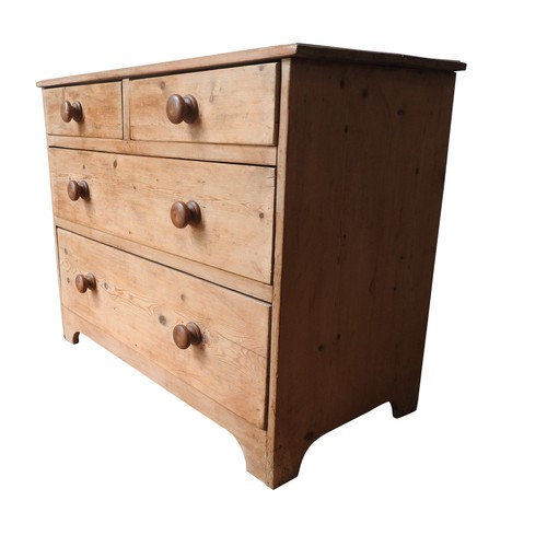 64 - A 19TH CENTURY WAXED PINE CHEST OF FOUR DRAWERS, comprised of two short drawers over two long drawer... 