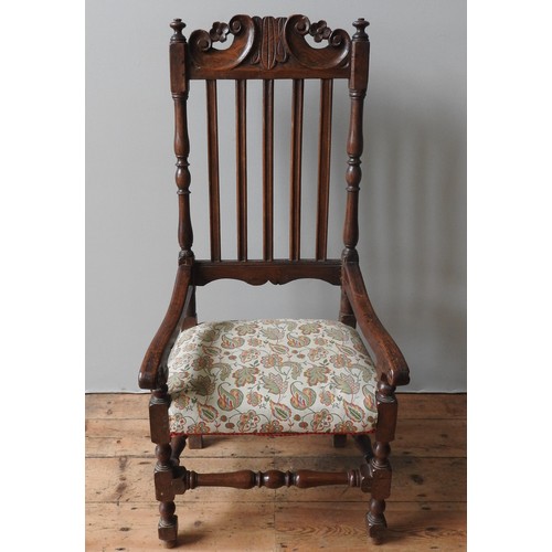 66 - A FRENCH 19TH CENTURY SLAT BACK COUNTRY ELBOW CHAIR