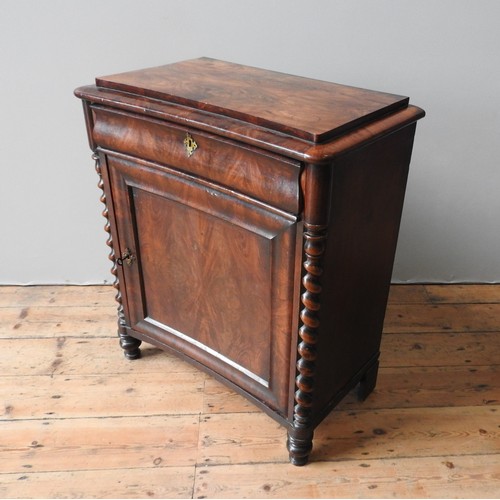 68 - A FRENCH MAHOGANY BARLEY TWIST CURVED CABINET85cm high, 40cm deep, 72cm wide