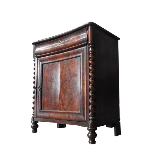 68 - A FRENCH MAHOGANY BARLEY TWIST CURVED CABINET85cm high, 40cm deep, 72cm wide