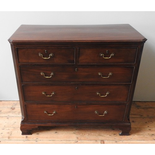 70 - A LARGE 19TH CENTURY MAHOGANY CHEST OF FIVE DRAWERS, comprised of two short drawers over three long ... 