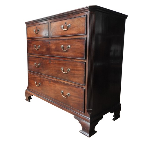 70 - A LARGE 19TH CENTURY MAHOGANY CHEST OF FIVE DRAWERS, comprised of two short drawers over three long ... 