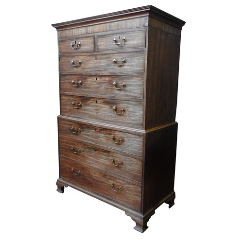 75 - A GEORGE III MAHOGANY CHEST ON CHEST, the top section comprising of two short drawers over three lon... 