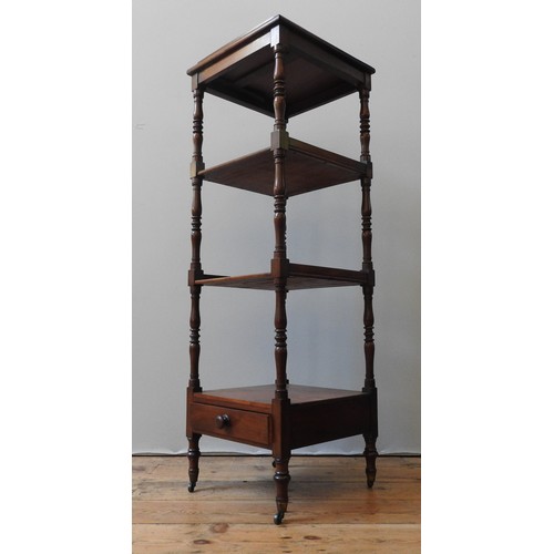 82 - A VICTORIAN MAHOGANY FOUR TIER WHAT NOT WITH READING SLOPE, the top tier folds up to form an adjusta... 