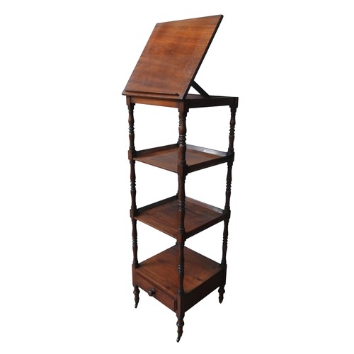 82 - A VICTORIAN MAHOGANY FOUR TIER WHAT NOT WITH READING SLOPE, the top tier folds up to form an adjusta... 