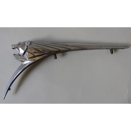 326 - A PEUGEOT 203 HOOD ORNAMENT, circa 1950, on a custom made plinth, 14 cm high, 27 cm long