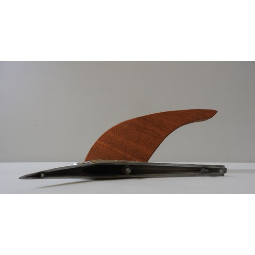 326 - A PEUGEOT 203 HOOD ORNAMENT, circa 1950, on a custom made plinth, 14 cm high, 27 cm long