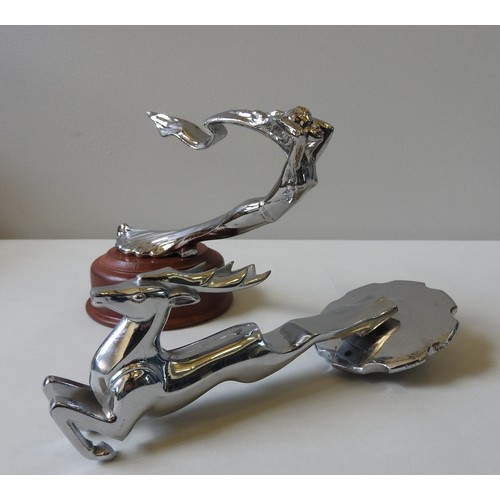 328 - TWO REPLICA CAR HOOD ORNAMENTS, modelled on 1930's Cadillac and Chrysler designs, the largest measur... 