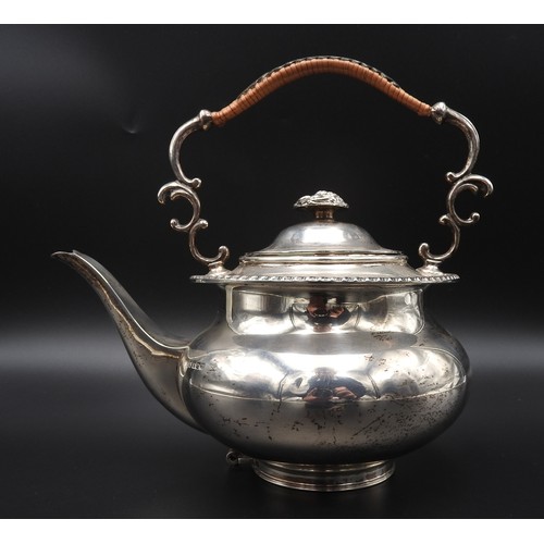 469 - A SILVER SPIRIT KETTLE, with ornate scroll foliate handle, lacking it's stand,  Sheffield 1913, make... 