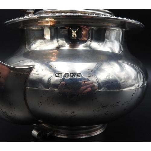 469 - A SILVER SPIRIT KETTLE, with ornate scroll foliate handle, lacking it's stand,  Sheffield 1913, make... 