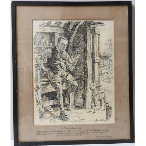 241 - BERNARD PARTRIDGE, 'A PIOUS OPINION' DEPICTING STANLEY BALDWIN, PEN AND INK DRAWING for Punch, April... 