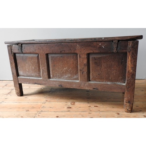 97 - A LATE 16TH CENTURY ELIZABETHAN OAK CARVED AND INLAID CHEST, circa 1590-1600