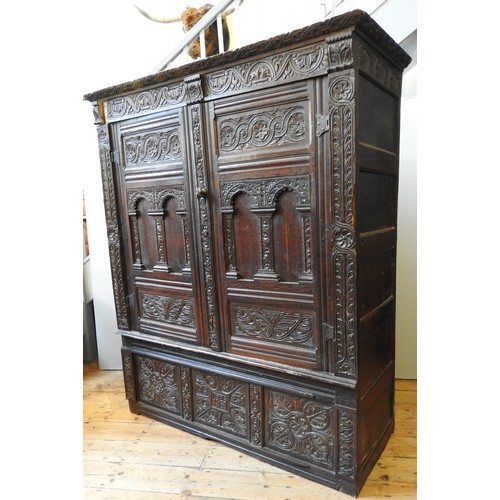 108 - A 17TH CENTURY PRESS CUPBOARD, and later, from Exeter area, 183 x 152 x 60 cm