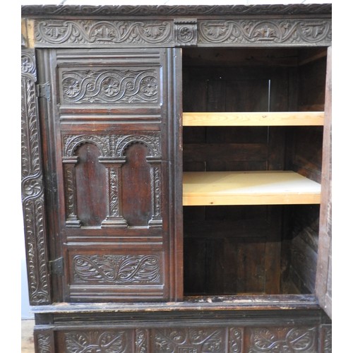 108 - A 17TH CENTURY PRESS CUPBOARD, and later, from Exeter area, 183 x 152 x 60 cm