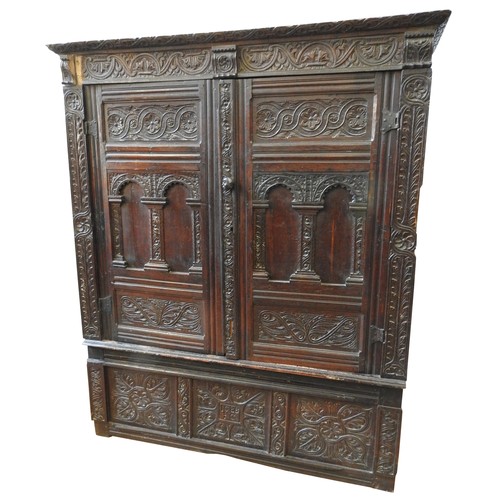 108 - A 17TH CENTURY PRESS CUPBOARD, and later, from Exeter area, 183 x 152 x 60 cm