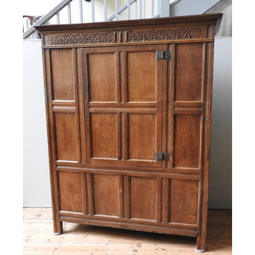 111 - A 17TH CENTURY OAK PRESS CUPBOARD, circa 1680, 181 x 145 x 58 cm