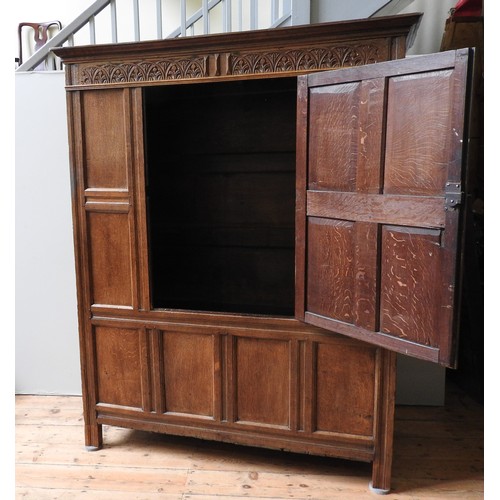 111 - A 17TH CENTURY OAK PRESS CUPBOARD, circa 1680, 181 x 145 x 58 cm