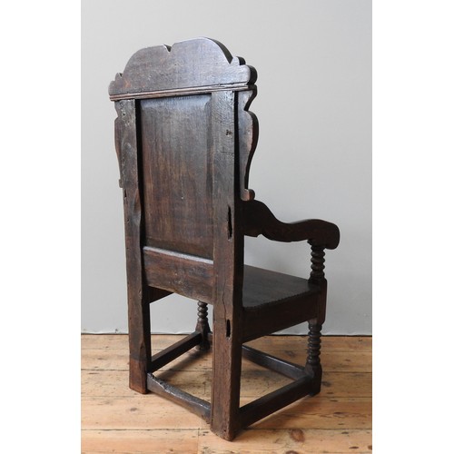 118 - A CHARLES II OAK ARMCHAIR, Yorkshire, possibly Leeds, 108 x 56 x 42 cm