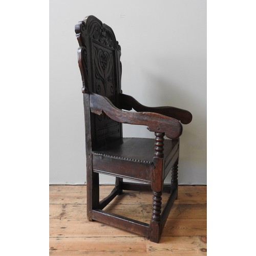 118 - A CHARLES II OAK ARMCHAIR, Yorkshire, possibly Leeds, 108 x 56 x 42 cm