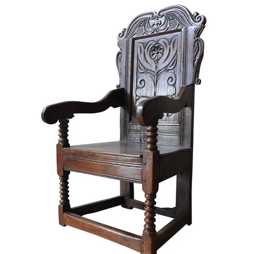 118 - A CHARLES II OAK ARMCHAIR, Yorkshire, possibly Leeds, 108 x 56 x 42 cm