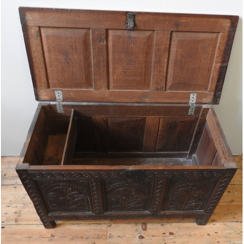 119 - A RARE 17TH CENTURY WEST COUNTRY CARVED OAK CHEST, circa 1650, 79 x 132 x 61 cm