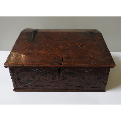 123 - A 17TH CENTURY POLYCHROMED WEST COUNTRY OAK BOX