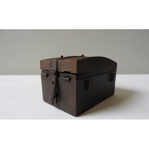 308 - A RARE 16TH CENTURY WROUGHT-IRON MISSAL BOX, with key