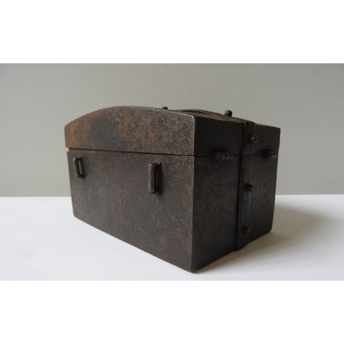 308 - A RARE 16TH CENTURY WROUGHT-IRON MISSAL BOX, with key