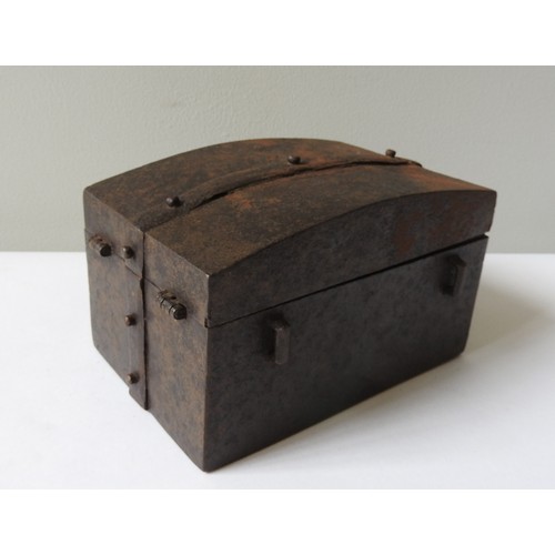 308 - A RARE 16TH CENTURY WROUGHT-IRON MISSAL BOX, with key