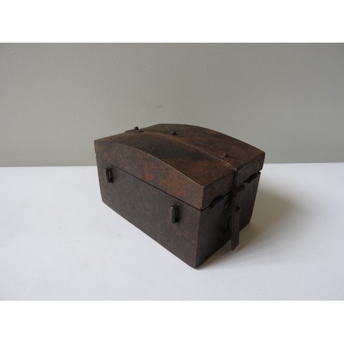 308 - A RARE 16TH CENTURY WROUGHT-IRON MISSAL BOX, with key