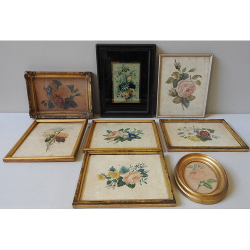 246 - A SET OF FOUR VICTORIAN FRAMED WATERCOLOURS OF FLORAL SPRAYS and various other Victorian floral pict... 