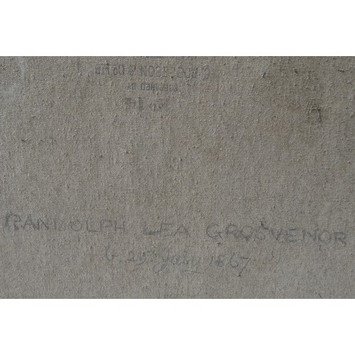 253 - A VICTORIAN PORTRAIT OIL PAINTING ON CANVAS, inscribed 'Randolph Lea Grosvenor, 1867' in pencil on v... 