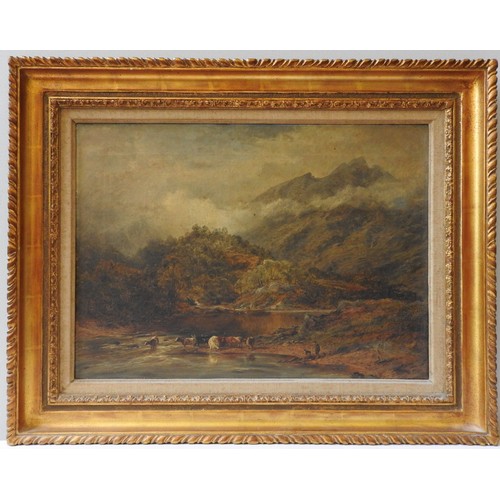 256 - DAVID BATES (1840-1921) OIL ON CANVAS OF HIGHLAND CATTLE SCENE, signed D.Bates, 1872, in bottom righ... 