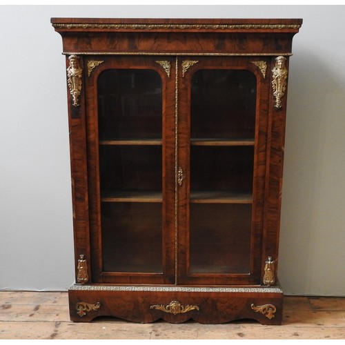 135 - A LARGE VICTORIAN WALNUT PIER CABINET, with gilt metal mounts, 143 x 107 x 32 cm