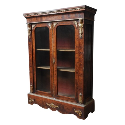 135 - A LARGE VICTORIAN WALNUT PIER CABINET, with gilt metal mounts, 143 x 107 x 32 cm