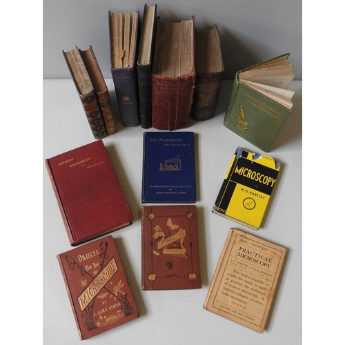 277 - A QUANTITY OF REFERENCE BOOKS RELATING TO MICROSCOPY, including a number of older leather bound titl... 