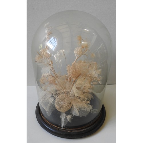 314 - A VICTORIAN SKELETON LEAF CENTREPIECE ARRANGEMENT IN GLASS DOME, 40 cm high, 33 cm diameterProvenanc... 