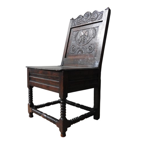 139 - CHARLES II OAK BOX CHAIR, (SEAT NOW FIXED CLOSED)