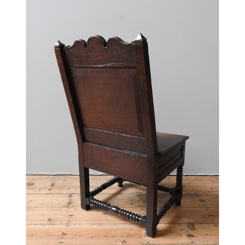 139 - CHARLES II OAK BOX CHAIR, (SEAT NOW FIXED CLOSED)