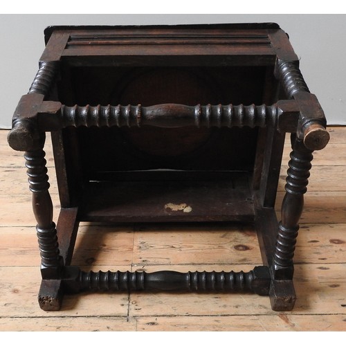 139 - CHARLES II OAK BOX CHAIR, (SEAT NOW FIXED CLOSED)