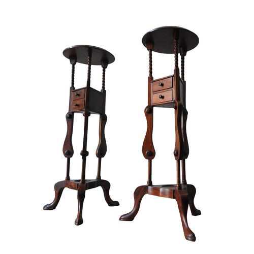 92 - A PAIR OF GEORGE III STYLE MAHOGANY 'WASH STANDS', or plant stands, with barley twist decoration, tw... 