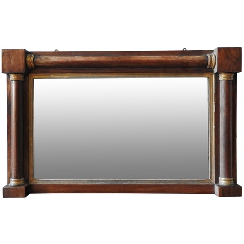 216 - A 19TH CENTURY ROSEWOOD OVERMANTEL MIRROR, in a turned pilaster frame with gilt slip and capitals, 4... 