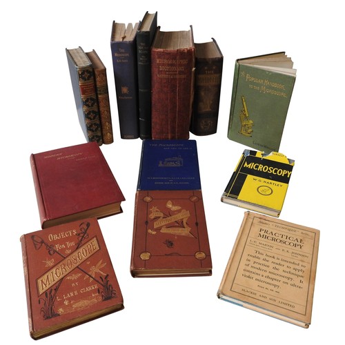 277 - A QUANTITY OF REFERENCE BOOKS RELATING TO MICROSCOPY, including a number of older leather bound titl... 