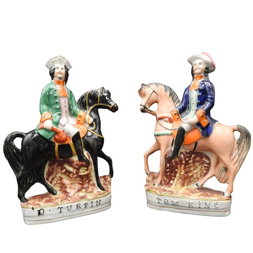 421 - A VICTORIAN STAFFORDSHIRE FIGURE OF DICK TURPIN on his famous black horse and a 19th century figure ... 