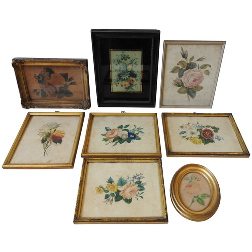 246 - A SET OF FOUR VICTORIAN FRAMED WATERCOLOURS OF FLORAL SPRAYS and various other Victorian floral pict... 