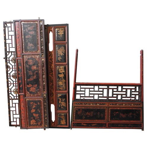 140 - A LARGE COLLECTION OF ASSORTED CHINESE OPIUM BED PANELS, CANOPY FRAMES AND OTHER COMPONENTS, the maj... 