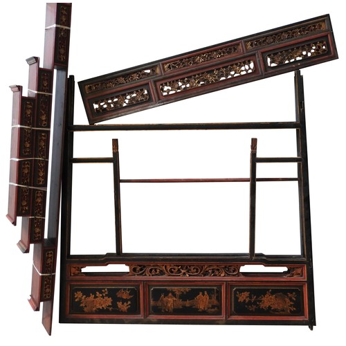 140 - A LARGE COLLECTION OF ASSORTED CHINESE OPIUM BED PANELS, CANOPY FRAMES AND OTHER COMPONENTS, the maj... 