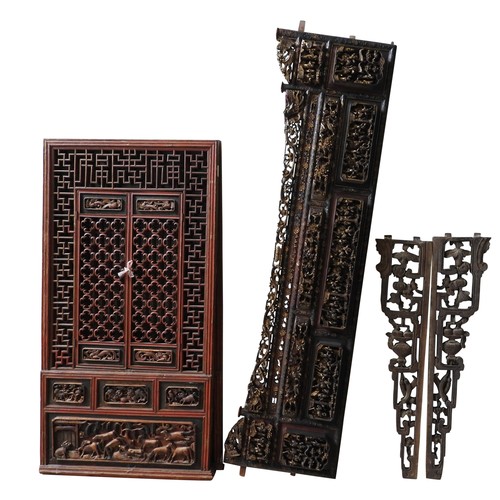 140 - A LARGE COLLECTION OF ASSORTED CHINESE OPIUM BED PANELS, CANOPY FRAMES AND OTHER COMPONENTS, the maj... 